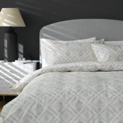 Habitat Cotton 200TC Geo Silver & Cream Bedding Set Single Duvet Covers And Sets