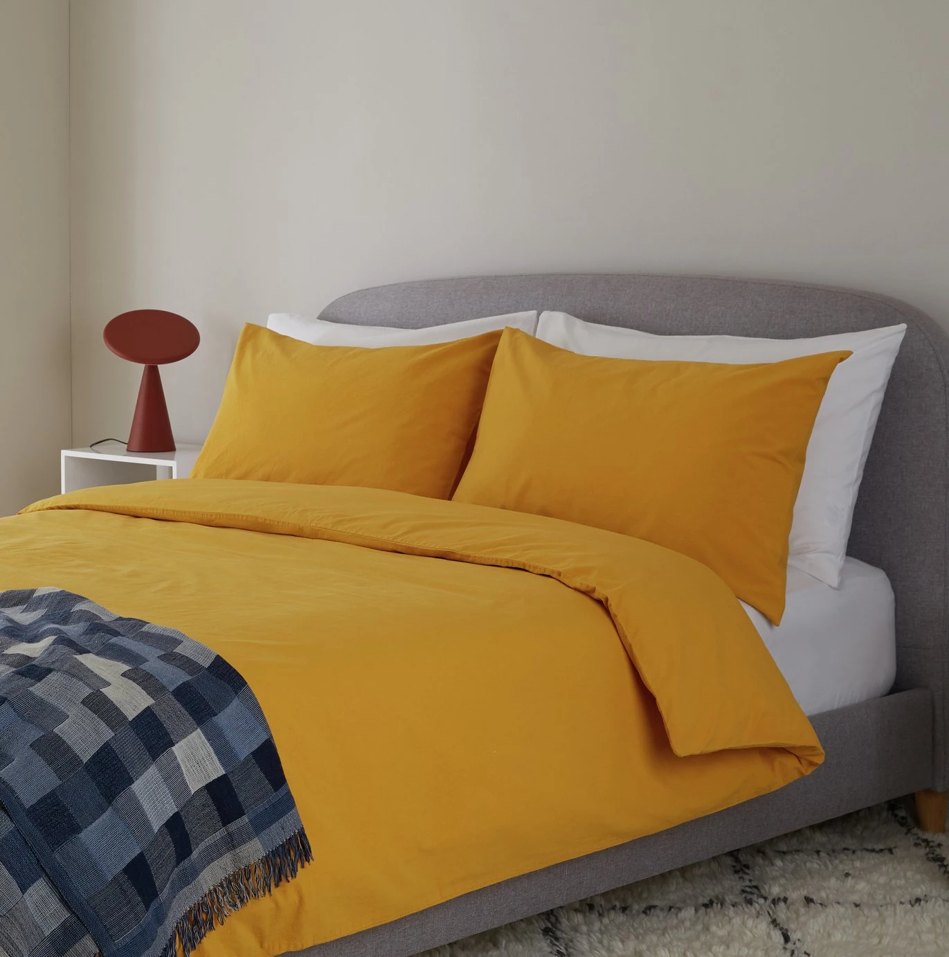 Habitat Stonewashed Cotton Plain Mustard Bedding Set Double White Duvet Covers And Sets 4 Habitat Stonewashed Cotton Plain Mustard Bedding Set Double White Duvet Covers And Sets - Image 2