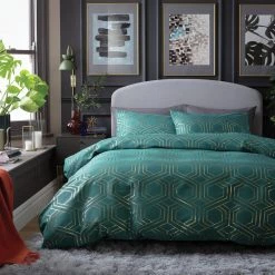 Habitat Geo Jacquard Teal Bedding Set Double Duvet Covers And Sets