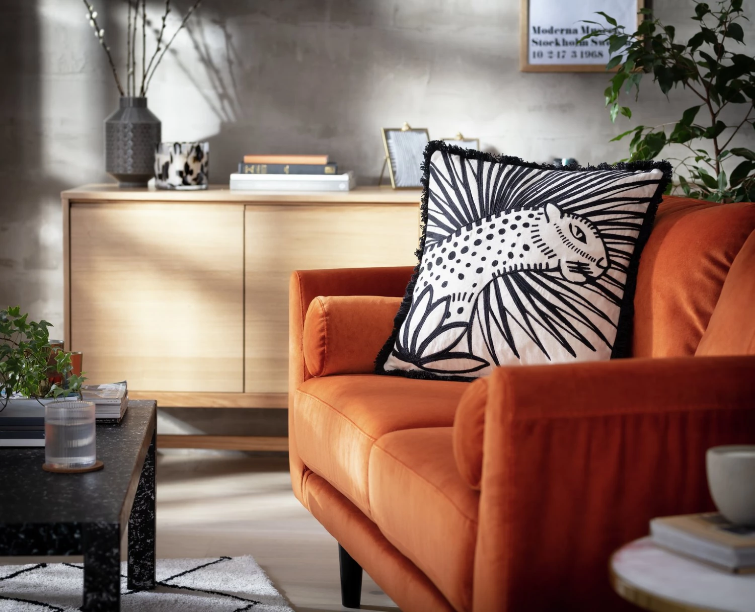 Habitat Embroidered Jungle Cushion Black 50x50cm Home Furnishings 4 Habitat Embroidered Jungle Cushion Black 50x50cm Home Furnishings - Image 2