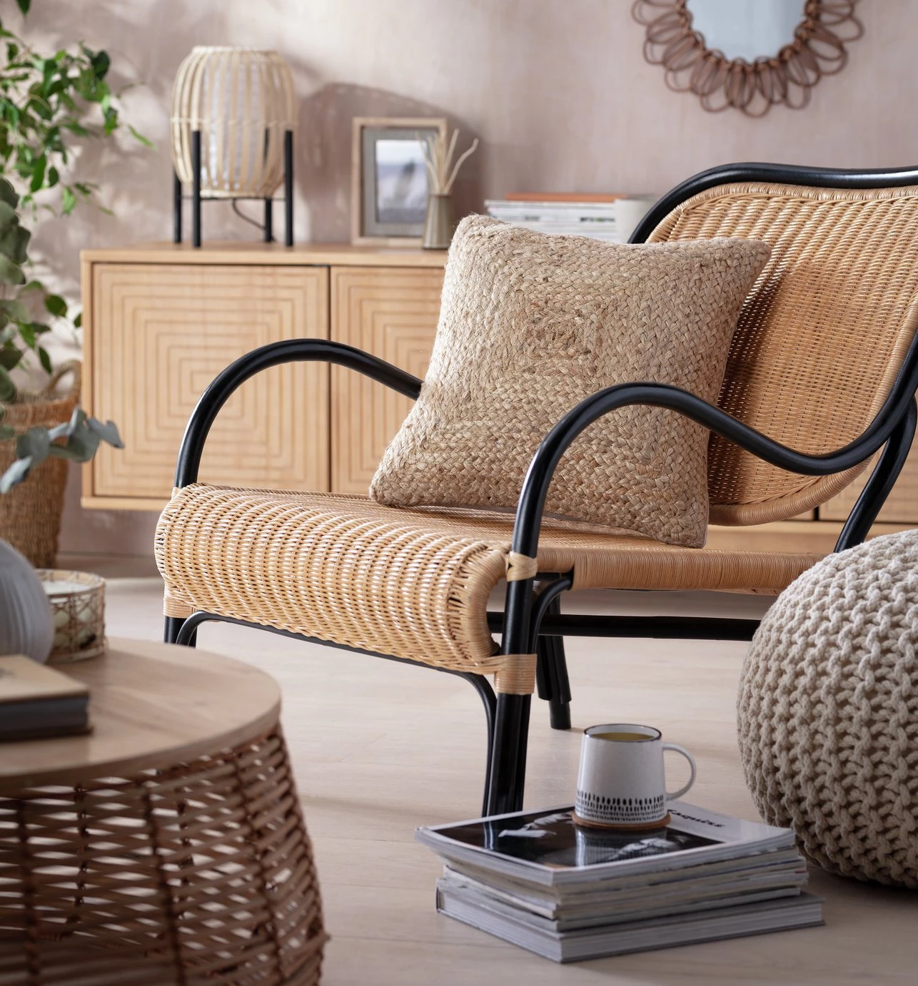 Habitat Jute Patterned Cushion Natural 43x43cm Cushions 4 Habitat Jute Patterned Cushion Natural 43x43cm Cushions - Image 2