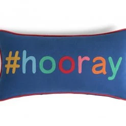 Habitat Embroidered Hooray Cushion Blue 30x58cm Cushions