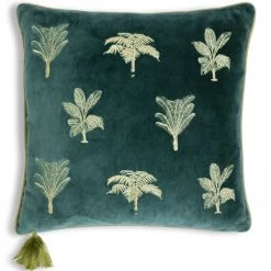 Habitat Embroidered Palm Cushion Green 43X43cm Cushions