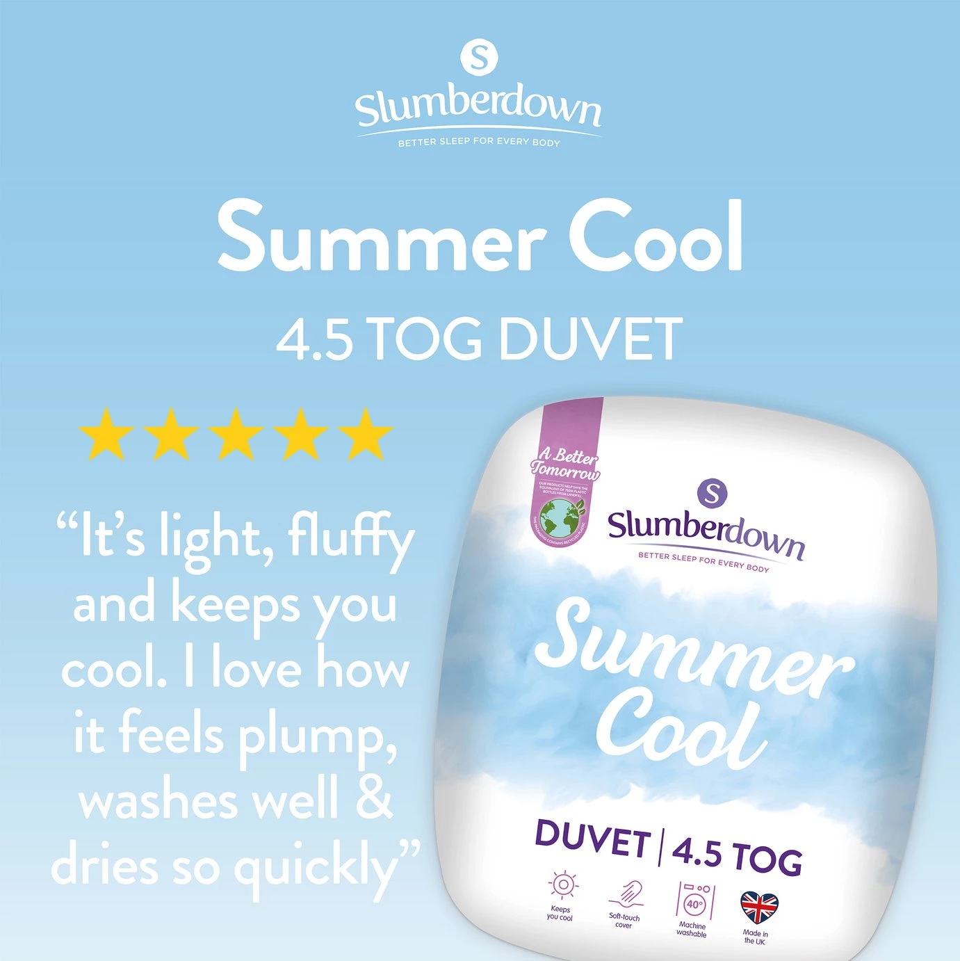 Slumberdown Summer Cool 4.5 Tog Duvet Single Bedding 4 Slumberdown Summer Cool 4.5 Tog Duvet Single Bedding - Image 2
