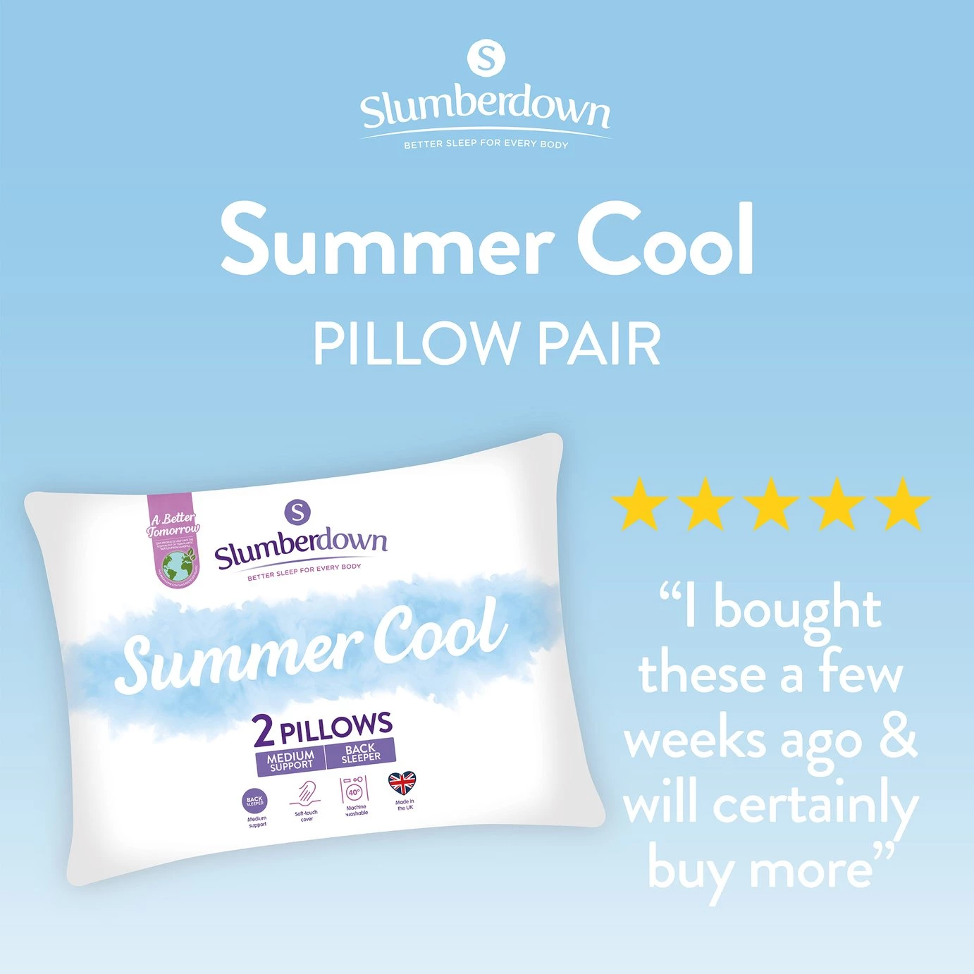 Slumberdown Summer Cool Medium Support Pillow 2 Pack Bedding 4 Slumberdown Summer Cool Medium Support Pillow 2 Pack Bedding - Image 2